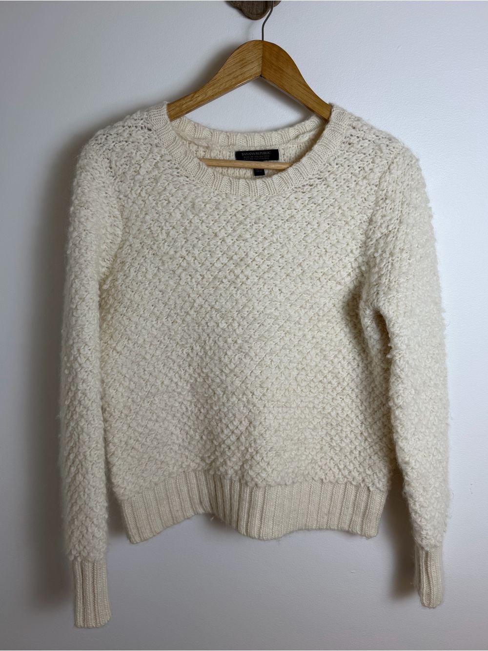 Banana Republic Italian Wool Alpaca Textured Knit Sweater Cream M